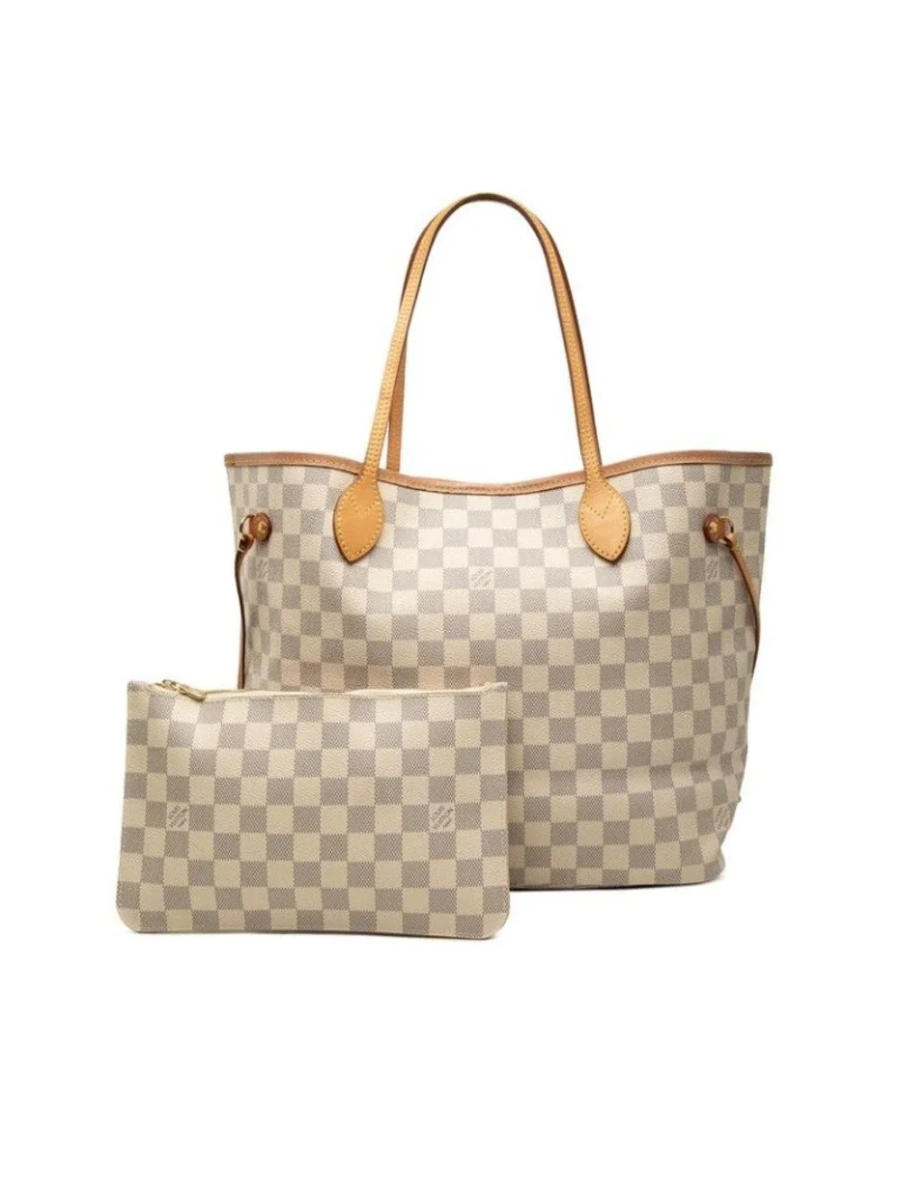 Louis Vuitton Damier Azur Neverfull MM Tote Shoulder Bag Ivory Leather